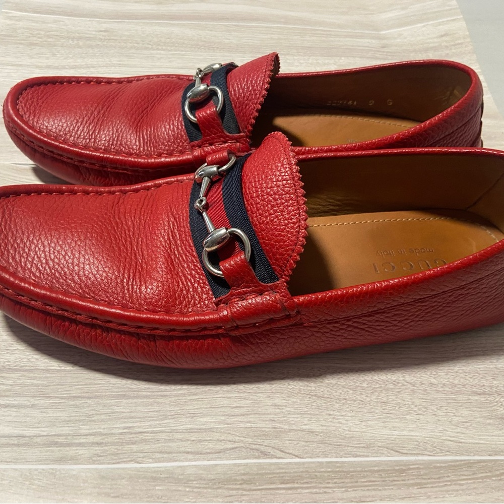 Gucci Red Leather Horsebit Drivers - Picture 6 of 16